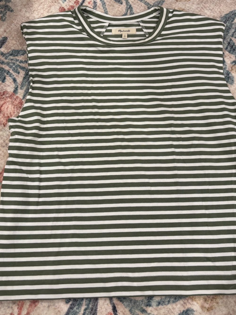 Madewell Olive Green and White Striped Padded Shoulder Tank